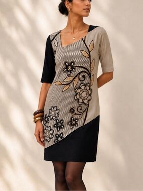 Leopard & Roses | NWT Organic Cotton Floral Embroidered Overlay Panel Dress